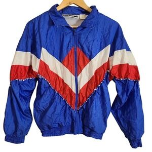 Retro‎ Vintage Blue Red White Colourblock Windbreaker Bomber Track Jacket Small